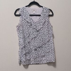 LOFT Sleeveless White and Black Polka Dot Blouse